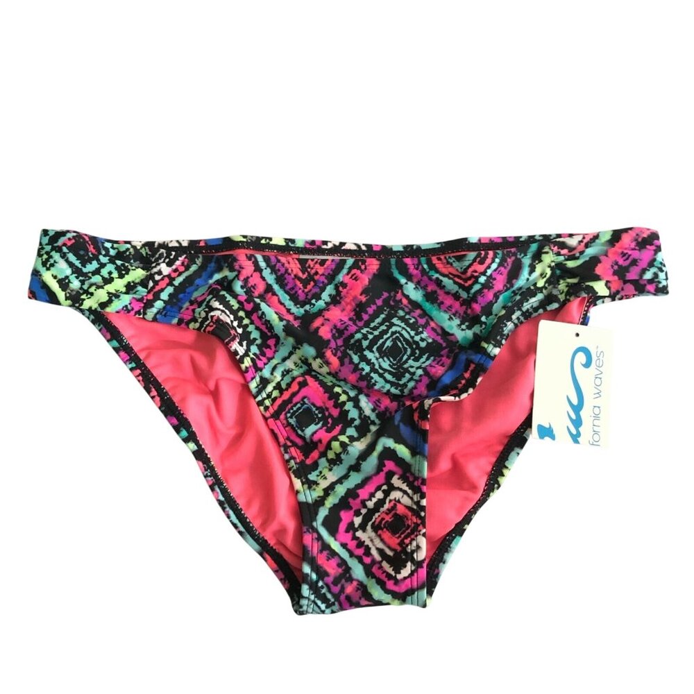 California Waves Womens Bikini Bottom Geometric Colorful Cheeky Size L